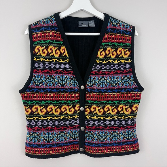 Liz Claiborne Sweaters - Vintage Liz Wear Multicolored Print Cotton Sweater Vest